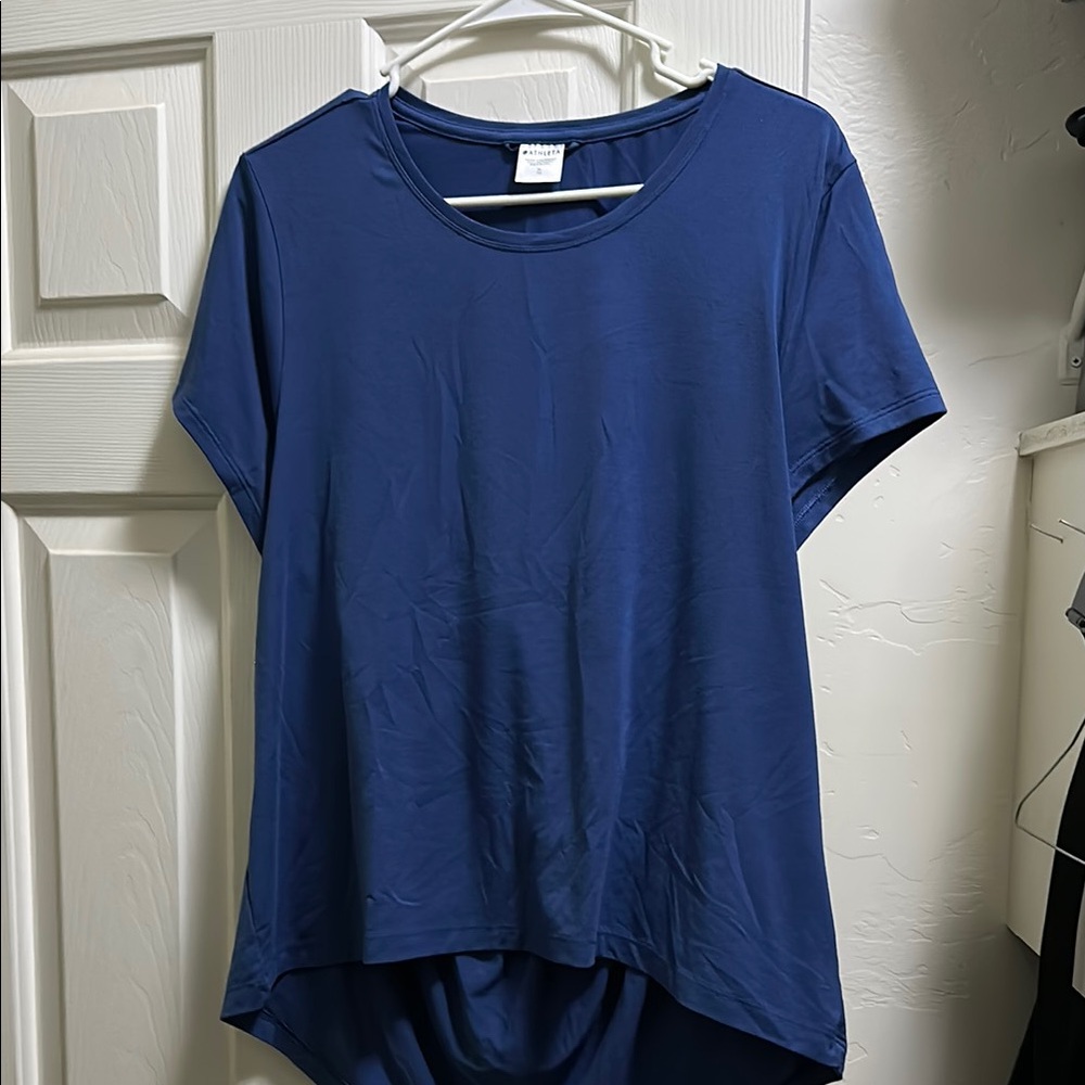 Athleta Blue Asymmetrical Short Sleeve Tee